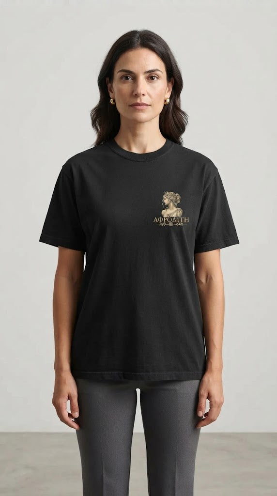 APHRODITE – Premium Greek Goddess T-Shirt | Black & Gold