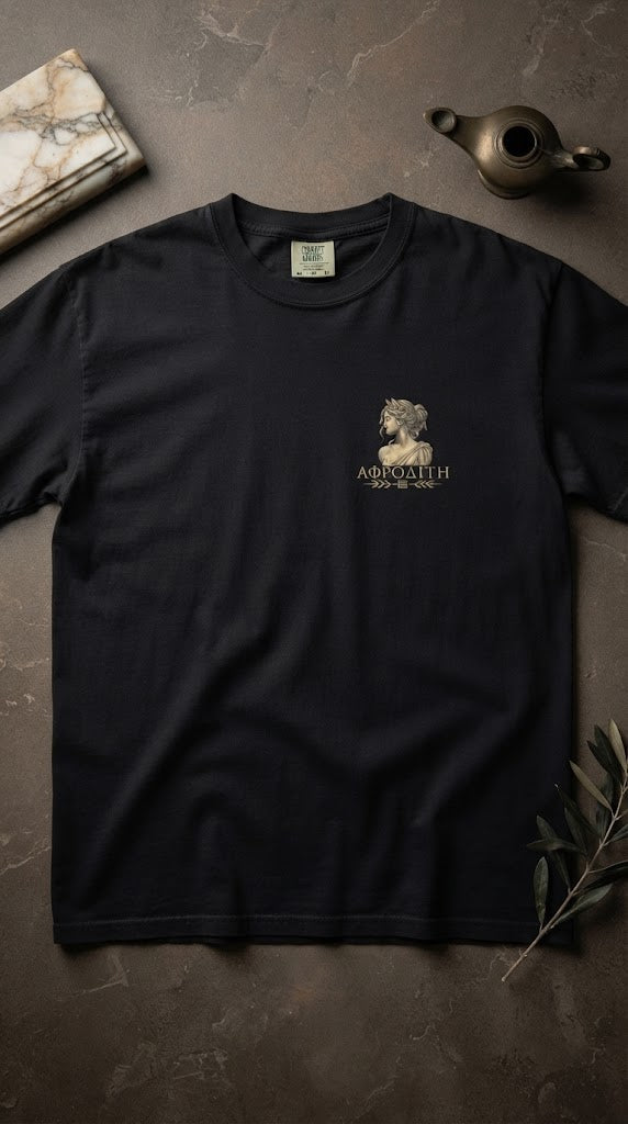 APHRODITE – Premium Greek Goddess T-Shirt | Black & Gold