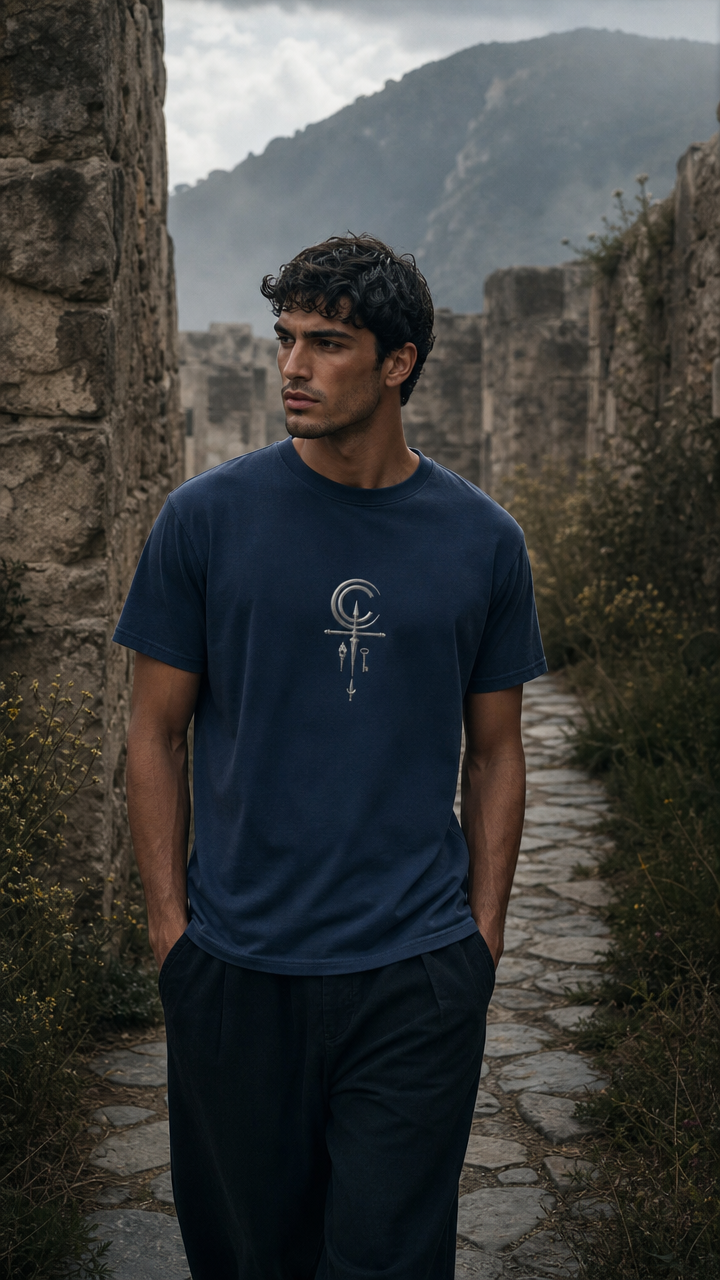 Schweres, textilgefärbtes Unisex-T-Shirt mit Hekate-Symbolik
